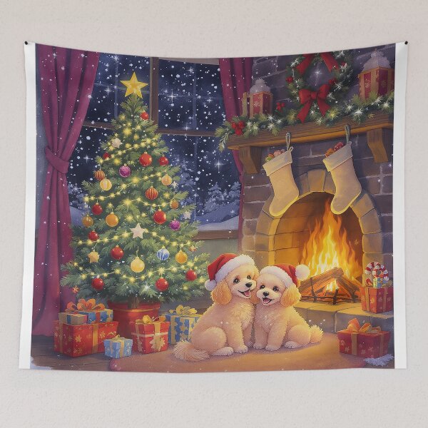 Item preview, Cute Christmas Poodles in Santa Hats Cozy Holiday Dog Scene designed and sold by acceleratorhams.