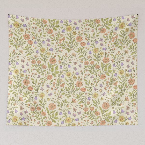Item preview, Whimsical Spring Garden Pattern with Butterflies and Wildflowers designed and sold by InkedHorizon.