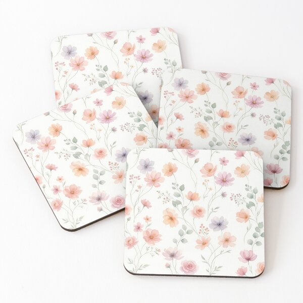 Item preview, Soft Watercolor Pastel Meadow Flowers on Pure White designed and sold by InkedHorizon.