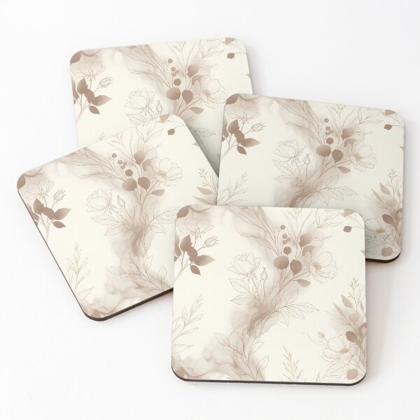 Item preview, Elegant Gold Line Art Flowers with Sepia Ink Smoke designed and sold by InkedHorizon.