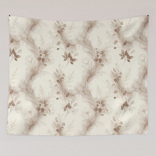 Item preview, Elegant Gold Line Art Flowers with Sepia Ink Smoke designed and sold by InkedHorizon.