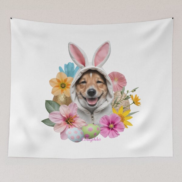 Item preview, Dog Bunny Hoodie Flowers Eggs Easter Photo Collage Design designed and sold by LisaTumi.art.
