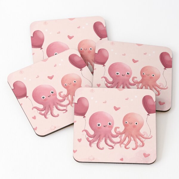 Item preview, Cute octopuses hold heart balloons designed and sold by anytka.