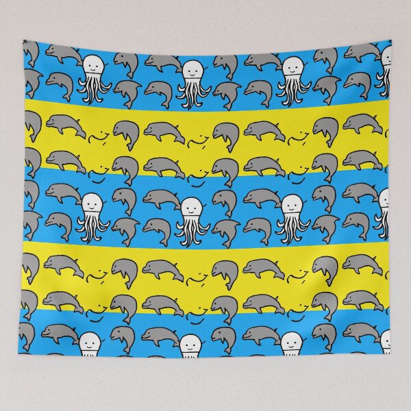Item preview, Blue and Yellow Octopus and Dolphin Striped Pattern designed and sold by Piotrek0001.