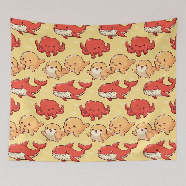 Item preview, Yellow Background with Red and Orange Sea Creatures designed and sold by Piotrek0001.
