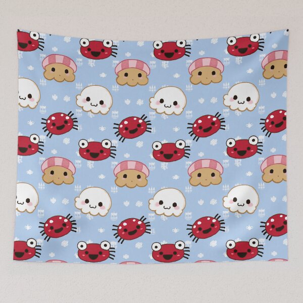 Item preview, Dark Blue Pattern with Cute Kawaii Crabs designed and sold by Piotrek0001.