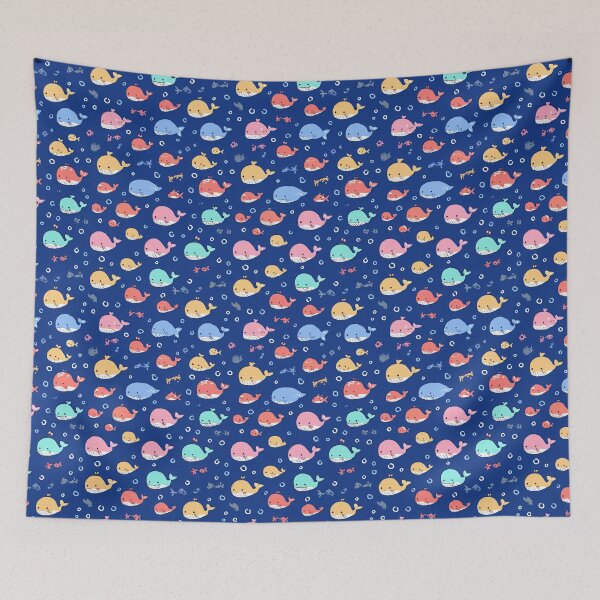 Item preview, Dark Blue Ocean Pattern with Whales and Stars designed and sold by Piotrek0001.