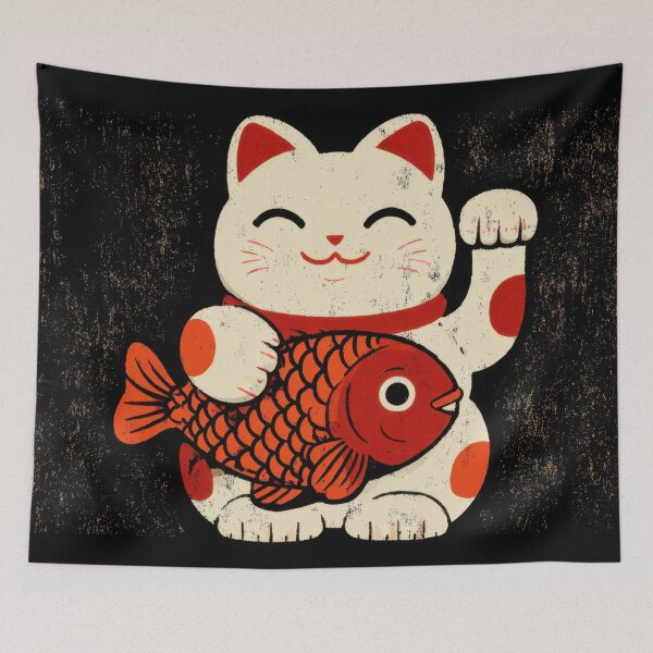 Item preview, Cat holding fish with a happy look designed and sold by anytka.