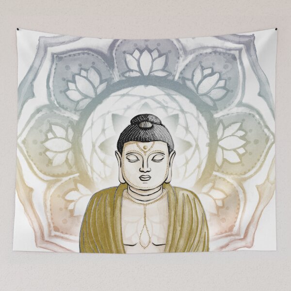 Item preview, Buddha Padma Watercolor - Fawn Coal Ochre - Rainbow Sunset Halo designed and sold by Irene Estelle.