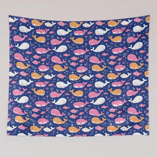 Item preview, Dark Blue Ocean with Pink and Purple Whales designed and sold by Piotrek0001.