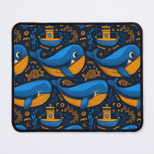 Item preview, Dark Blue Ocean with Large Whale and Boat Pattern designed and sold by Piotrek0001.