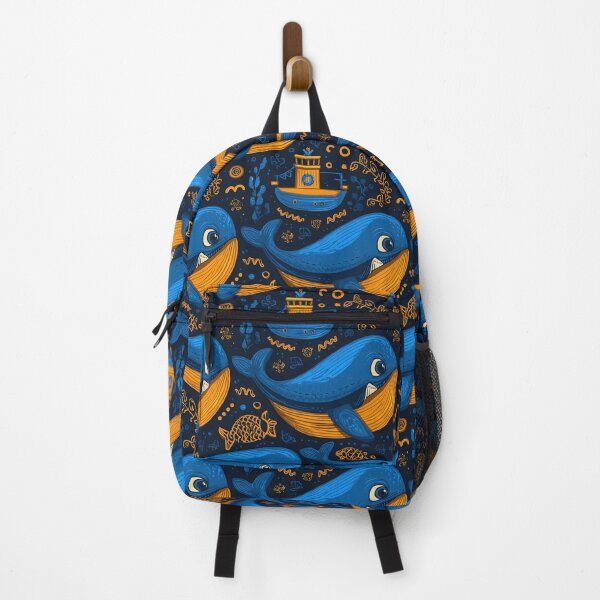 Item preview, Dark Blue Ocean with Large Whale and Boat Pattern designed and sold by Piotrek0001.