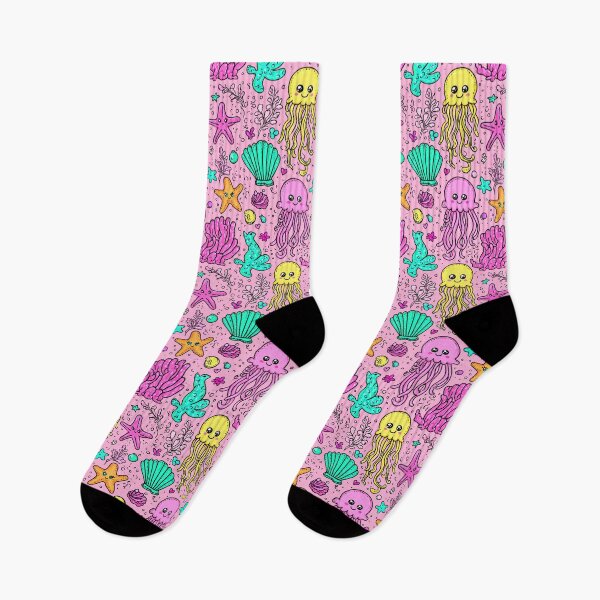 Item preview, Pink Background with Cute Jellyfish and Starfish designed and sold by Piotrek0001.