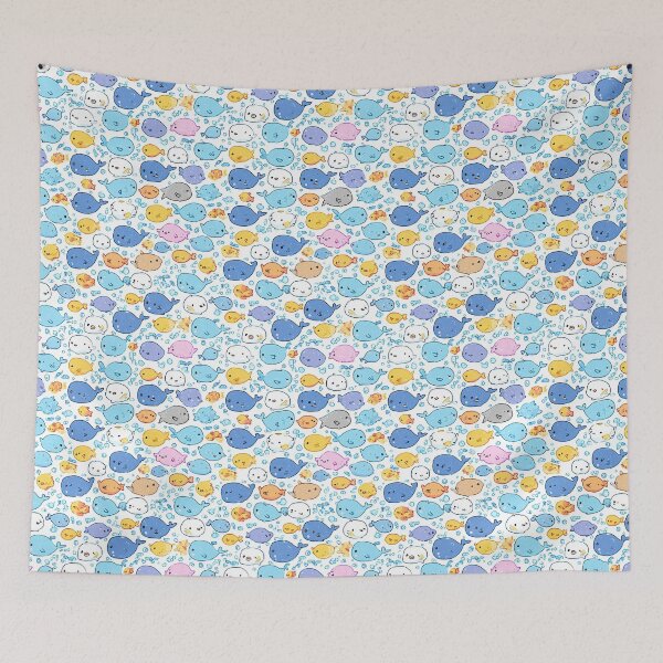 Item preview, Light Blue Pattern with Smiling Cartoon Whales designed and sold by Piotrek0001.