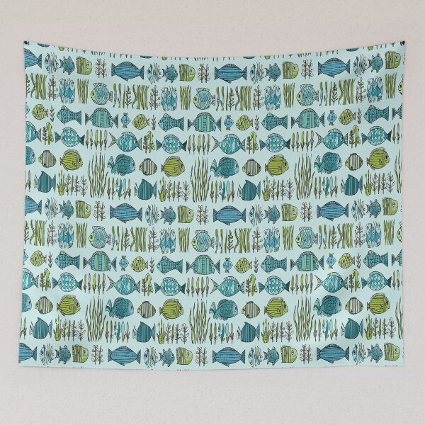 Item preview, Vintage Botanical Style Green Fish Pattern designed and sold by Piotrek0001.