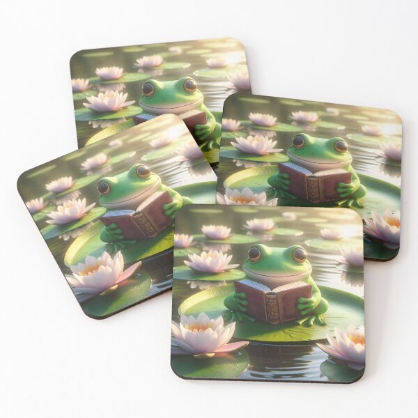 Item preview, Cute Frog Reading Book Lily Pond designed and sold by AI-Only Creations.