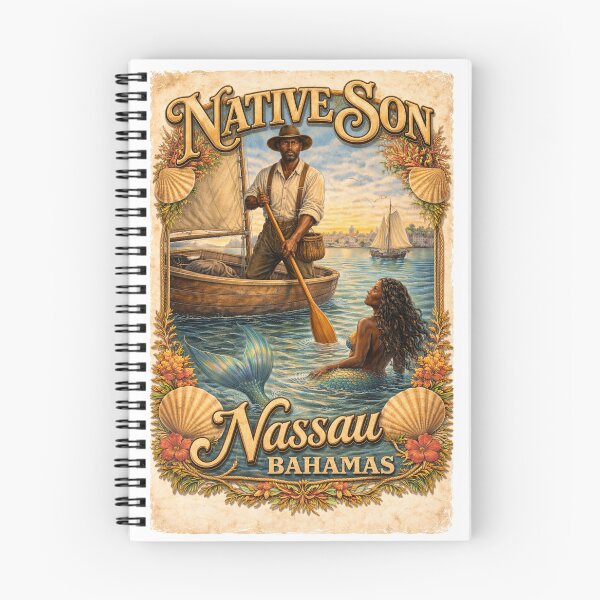 Item preview, Native Son: Vintage Bahamian Fisherman and Mermaid Scene designed and sold by LouieZoeStore.