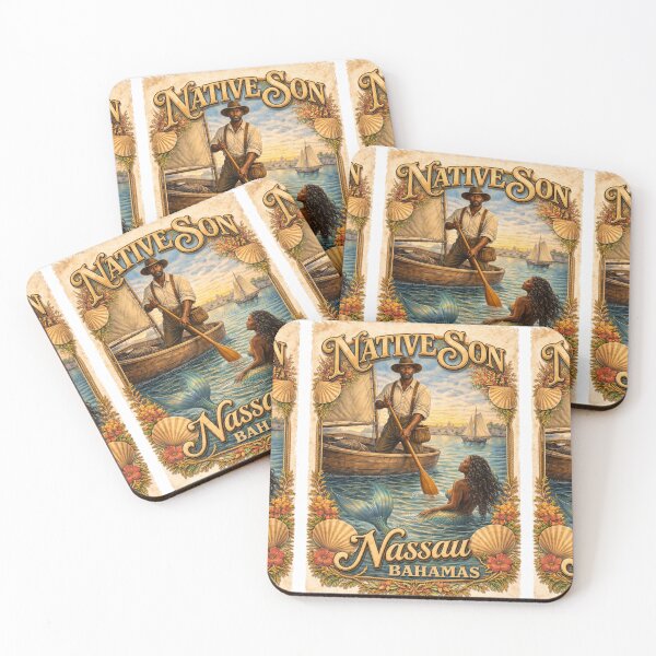 Item preview, Native Son: Vintage Bahamian Fisherman and Mermaid Scene designed and sold by LouieZoeStore.