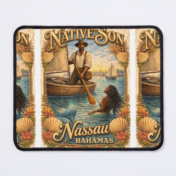 Item preview, Native Son: Vintage Bahamian Fisherman and Mermaid Scene designed and sold by LouieZoeStore.