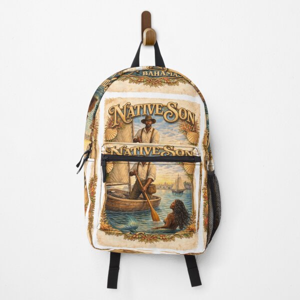 Item preview, Native Son: Vintage Bahamian Fisherman and Mermaid Scene designed and sold by LouieZoeStore.