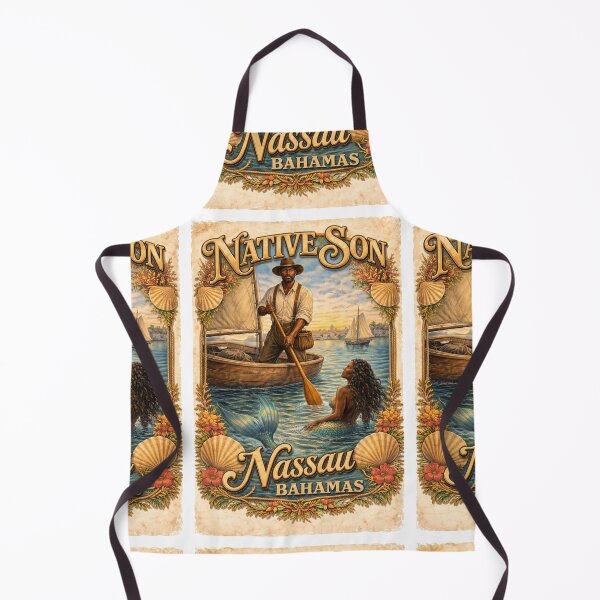 Item preview, Native Son: Vintage Bahamian Fisherman and Mermaid Scene designed and sold by LouieZoeStore.