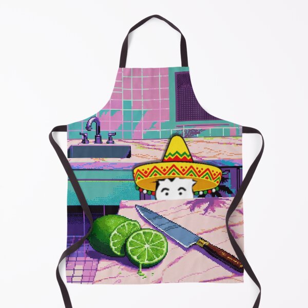 Item preview, Vaporwave OC wearing sombrero peeks at sliced limes on Kitchen countertop designed and sold by SamiVaporStudio.