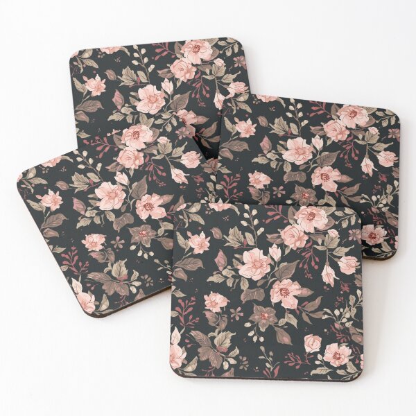 Artikelvorschau, Vintage Floral Pattern on Black – Elegant Dark Flower Aesthetic entworfen und verkauft von LAtelierNoir.