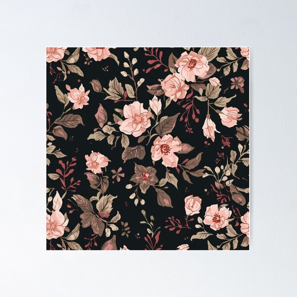Artikelvorschau, Vintage Floral Pattern on Black – Elegant Dark Flower Aesthetic entworfen und verkauft von LAtelierNoir.