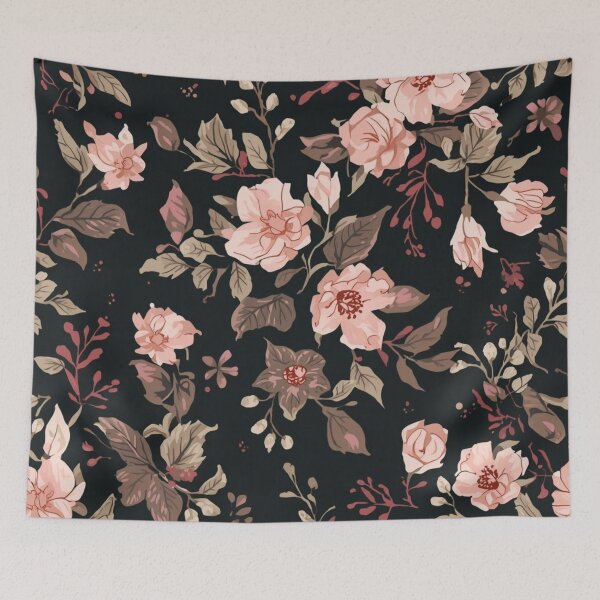 Artikelvorschau, Vintage Floral Pattern on Black – Elegant Dark Flower Aesthetic entworfen und verkauft von LAtelierNoir.
