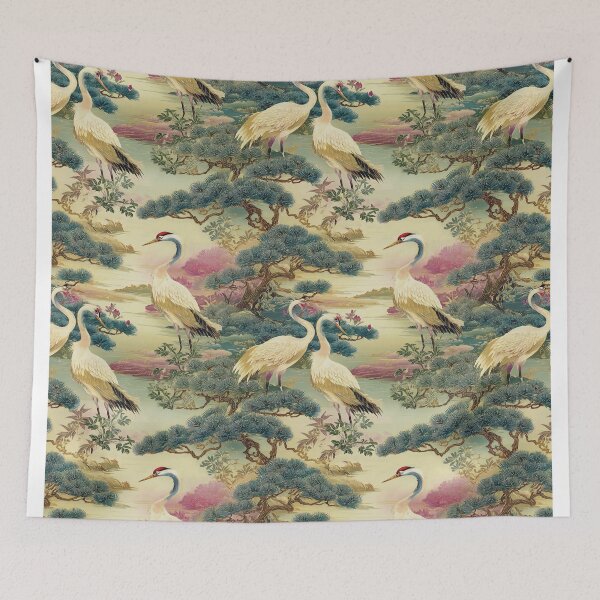 Item preview, Japanese traditional landscapes with herons designed and sold by Alessandro Remo Mazzoni Remotextiles.