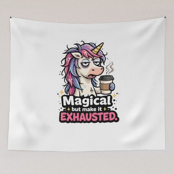 Item preview, Tired Unicorn Magical Exhausted Coffee Sticker designed and sold by MarchyStudio.