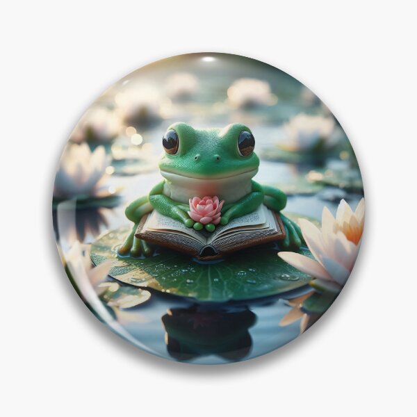 Item preview, Cute Frog Reading Book Lily Pad designed and sold by AI-Only Creations.