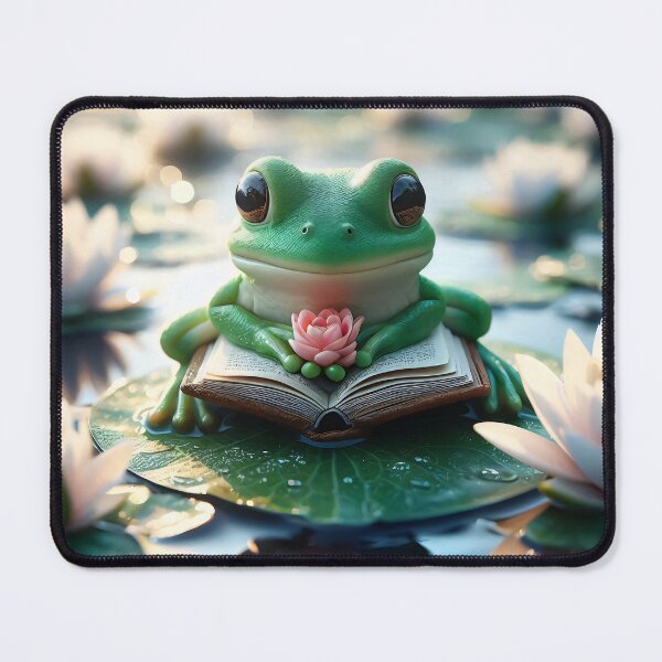 Item preview, Cute Frog Reading Book Lily Pad designed and sold by AI-Only Creations.