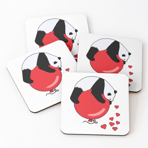 Item preview, Giant Panda Floating Away on a Giant Red Balloon with Hearts Die Cut designed and sold by JoyousArt4u.