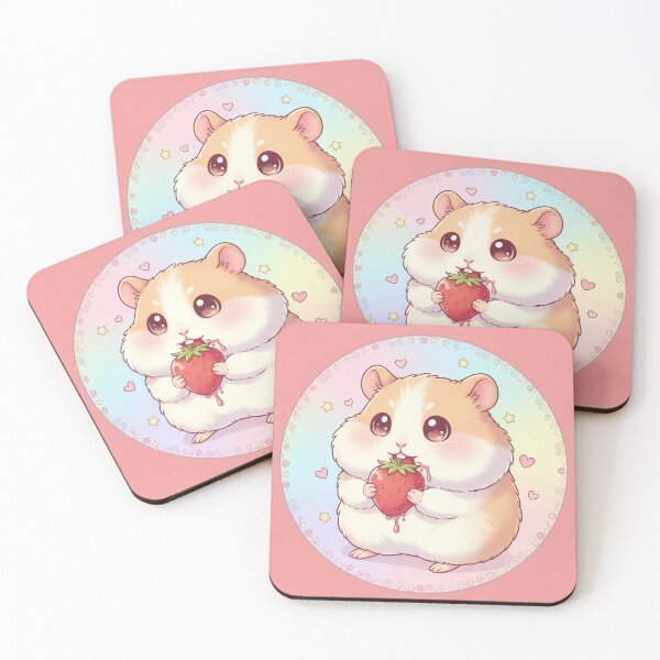 Item preview, Cute Kawaii Hamster Eating Strawberry – Adorable Chubby Hamster Cartoon designed and sold by LavinyArt.