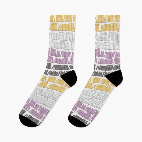 Item preview, Subtle Non Binary Pride Flag Yellow White Purple Black Bookshelves Pattern White Background designed and sold by winterpumpkin.