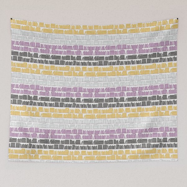 Item preview, Subtle Non Binary Pride Flag Yellow White Purple Black Bookshelves Pattern White Background designed and sold by winterpumpkin.