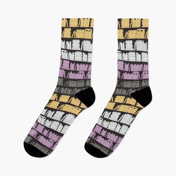 Item preview, Subtle Non Binary Pride Flag Yellow White Purple Black Bookshelves Pattern Black Background designed and sold by winterpumpkin.