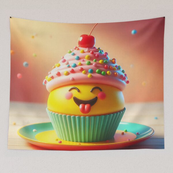 Item preview, Funny Smiling Cupcake Kawaii Dessert Treat designed and sold by AI-Only Creations.