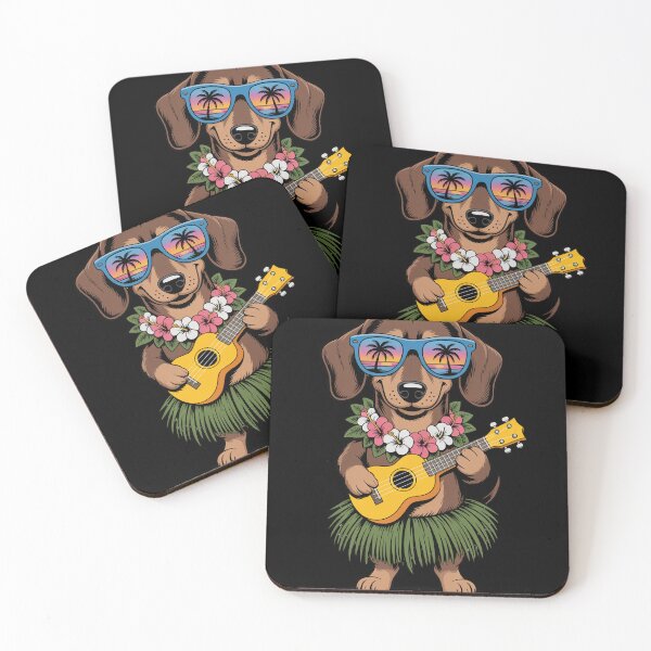 Item preview, Dachshund Playing Ukulele in Hula Skirt designed and sold by jkrphoto.