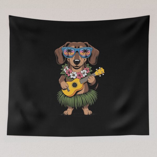 Item preview, Dachshund Playing Ukulele in Hula Skirt designed and sold by jkrphoto.