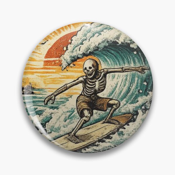 Item preview, Surf Till Death – Skeleton Surfing Vintage Sunset Wave Surfer Graphic designed and sold by HubCreates.