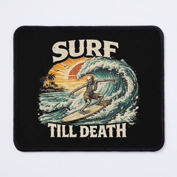 Item preview, Surf Till Death – Skeleton Surfing Vintage Sunset Wave Surfer Graphic designed and sold by HubCreates.