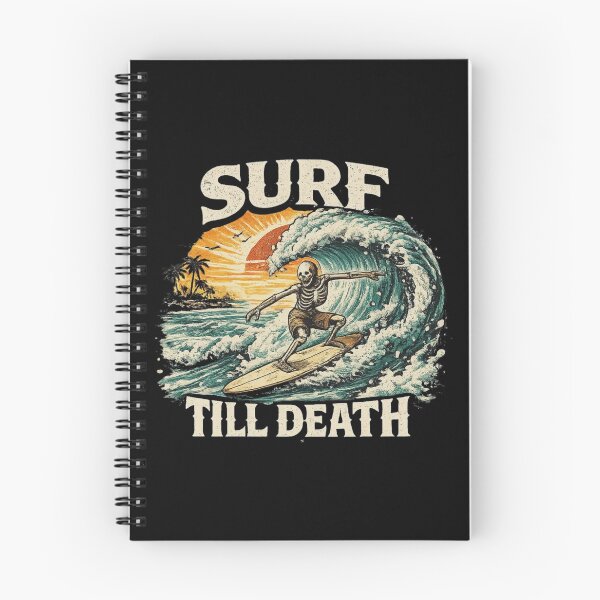 Item preview, Surf Till Death – Skeleton Surfing Vintage Sunset Wave Surfer Graphic designed and sold by HubCreates.