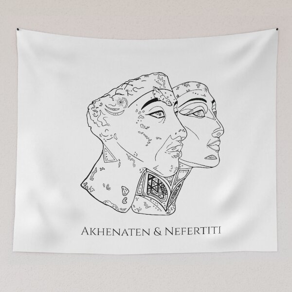 Item preview, Akhenaten & Nefertiti · Ancient Egypt Illustration · Pharaoh and Queen · Black and White Historical Art Print - Calligraphy designed and sold by Atropa Parcae.