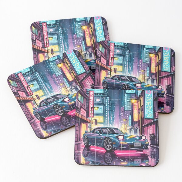 Item preview, Mazda RX-7 FD Cyberpunk Neon Night JDM Japanese Street Car Art designed and sold by Motorline44.