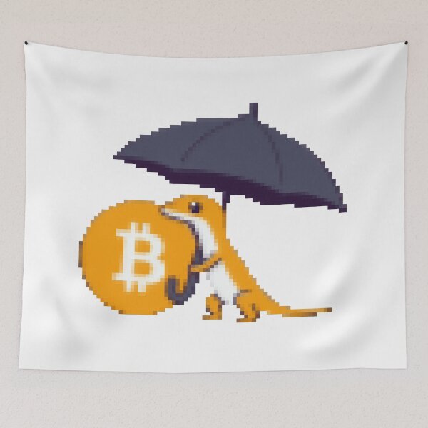 Item preview, Pixel Art Lizard Protecting Bitcoin Umbrella designed and sold by Heaton-B-Design.