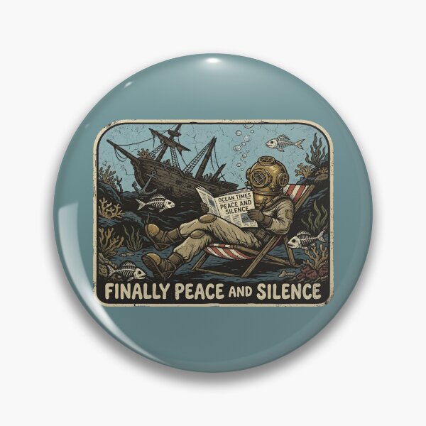 Item preview, Vintage Deep Sea Diver Finally Peace Silence Art designed and sold by VantagePrints.