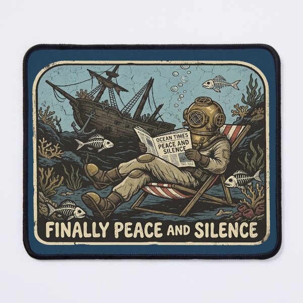 Item preview, Vintage Deep Sea Diver Finally Peace Silence Art designed and sold by VantagePrints.