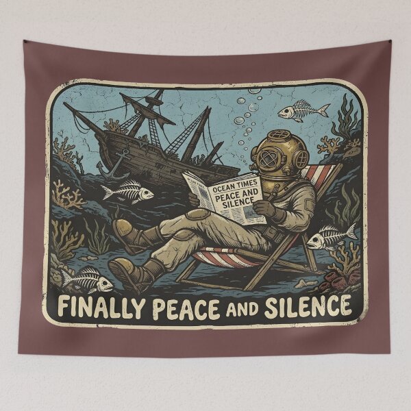 Item preview, Vintage Deep Sea Diver Finally Peace Silence Art designed and sold by VantagePrints.